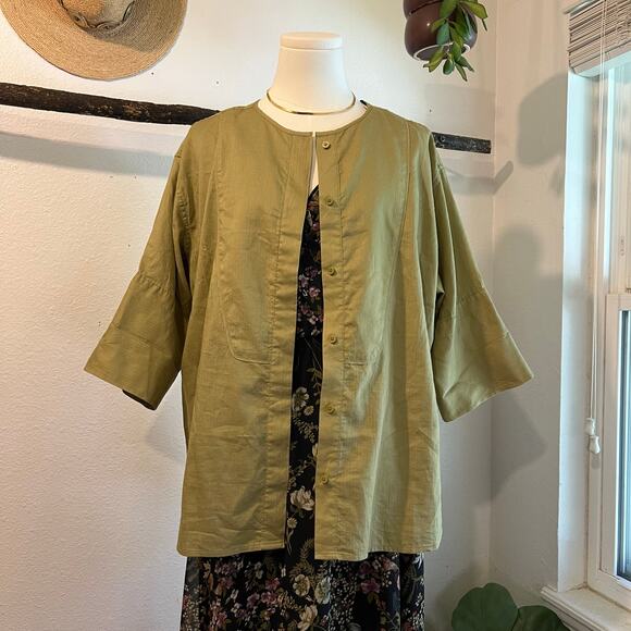 J.Crew Sage Green 100% Cotton Button Down 3/4 Sleeve Oversized Shirt Size Small - Picture 13 of 13